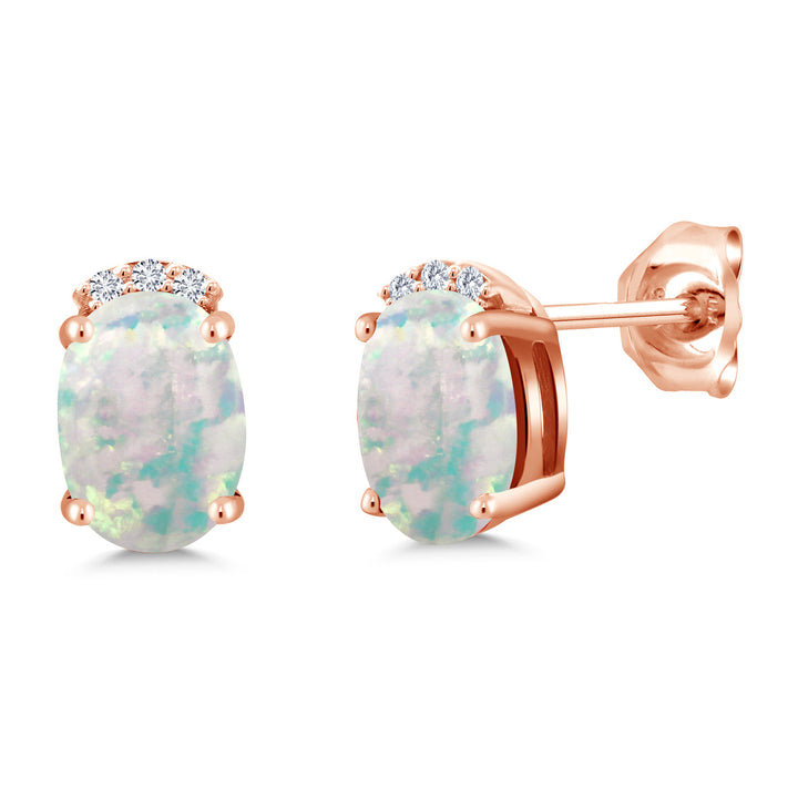 White Simulated Opal-Cabochon - October_Earrings in 925 Rose Gold Plated Silver