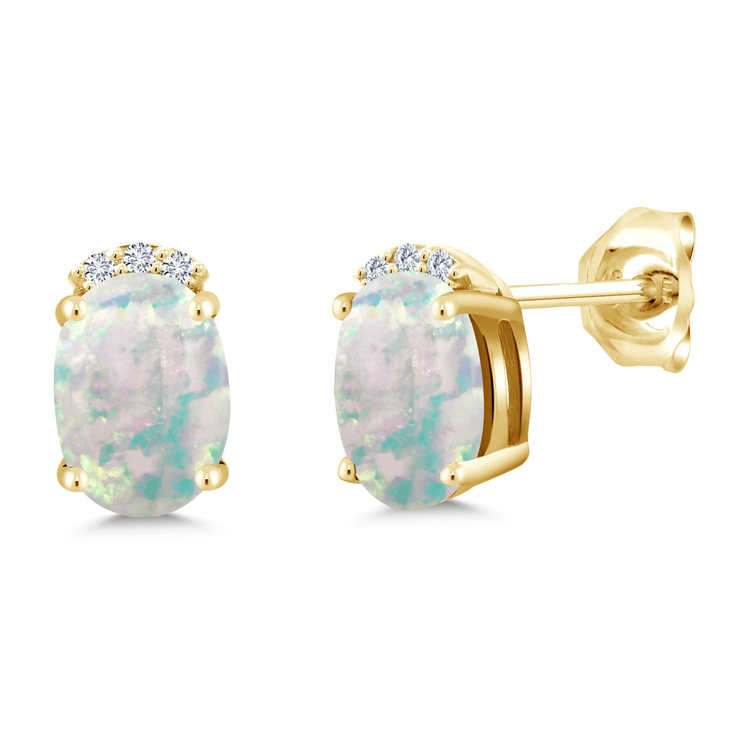 White Simulated Opal-Cabochon - October_Earrings in 925 Yellow Gold Plated Silver