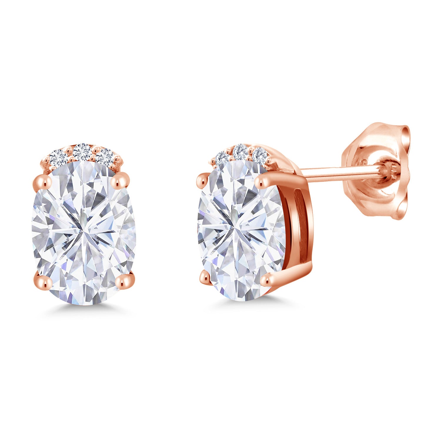 White Moissanite - April_Earrings in 925 Rose Gold Plated Silver