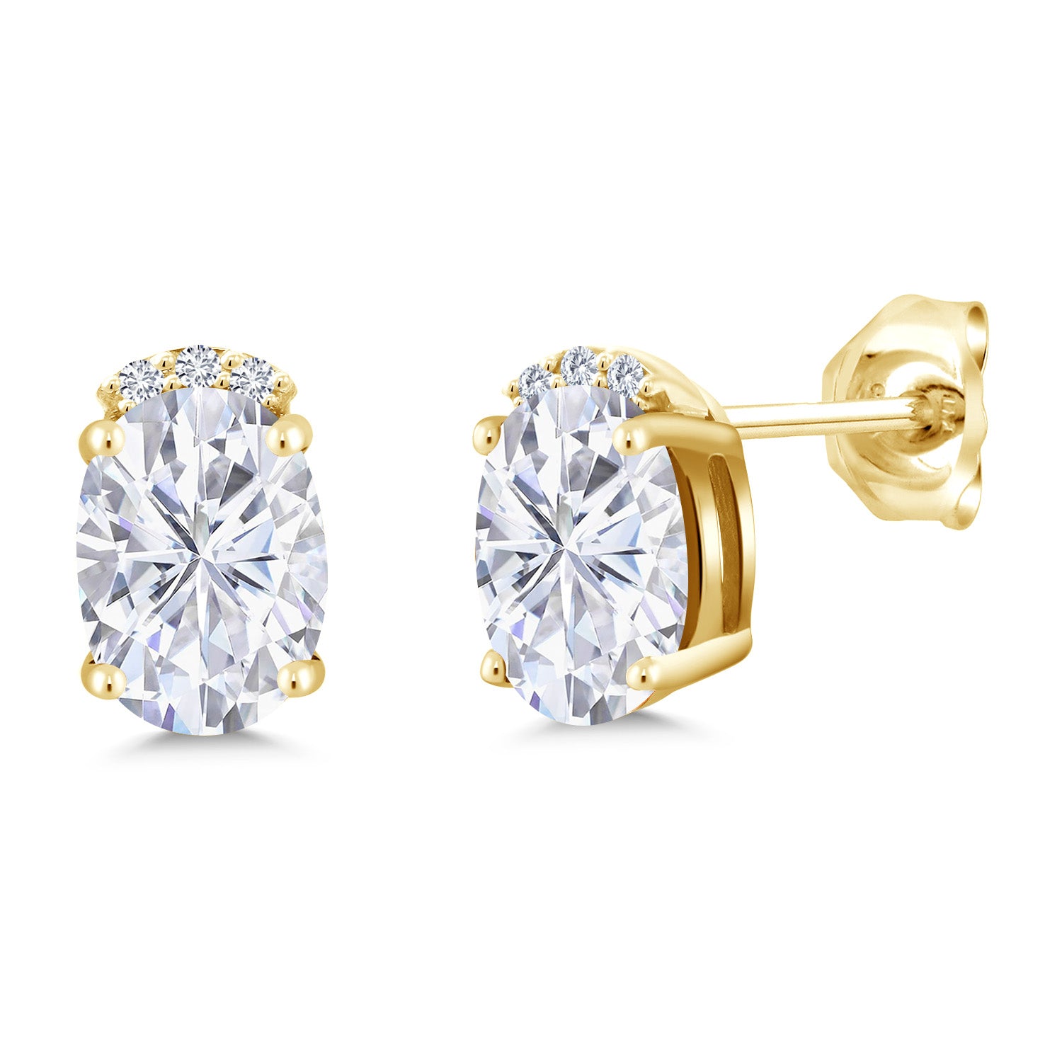 White Moissanite - April_Earrings in 925 Yellow Gold Plated Silver