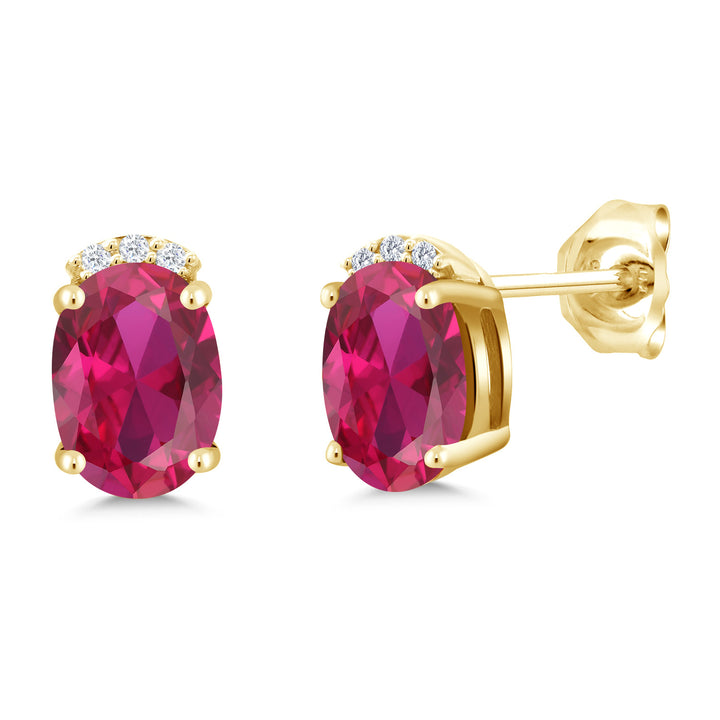 Created Ruby - July_Earrings in 925 Yellow Gold Plated Silver