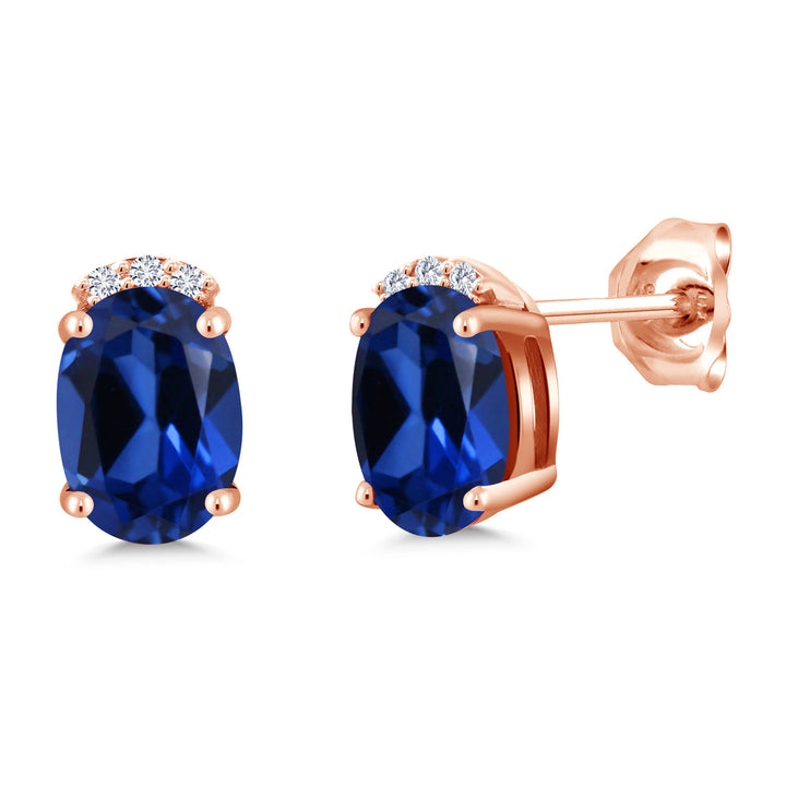 Blue Created Sapphire - September_Earrings in 925 Rose Gold Plated Silver