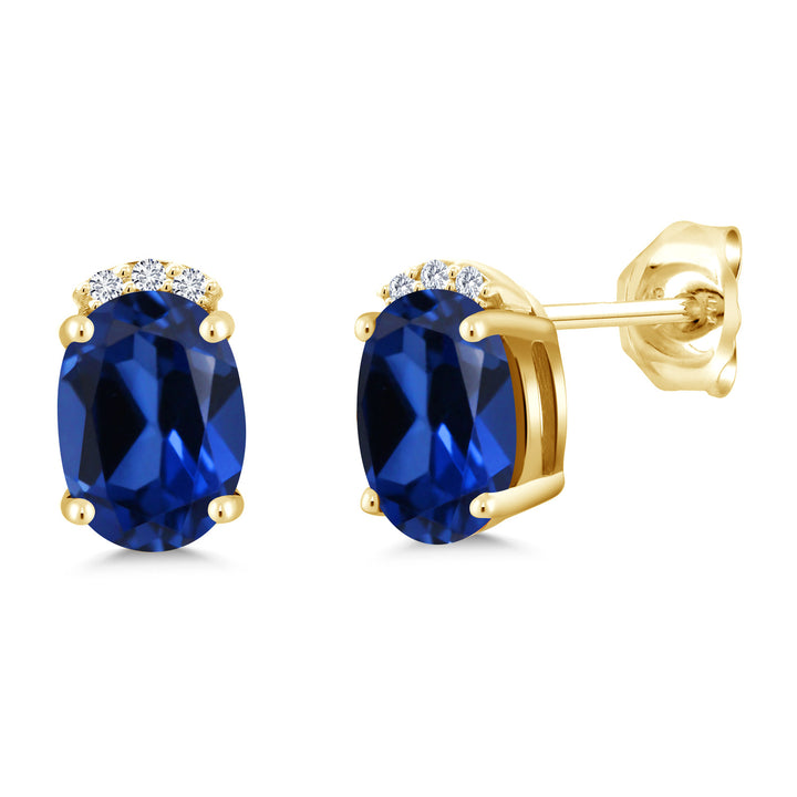 Blue Created Sapphire - September_Earrings in 925 Yellow Gold Plated Silver
