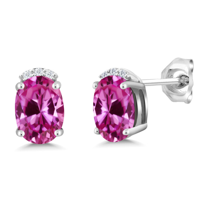 Pink Created Sapphire - September_Earrings in 925 Sterling Silver