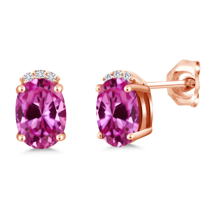 Pink Created Sapphire - September_Earrings in 925 Rose Gold Plated Silver