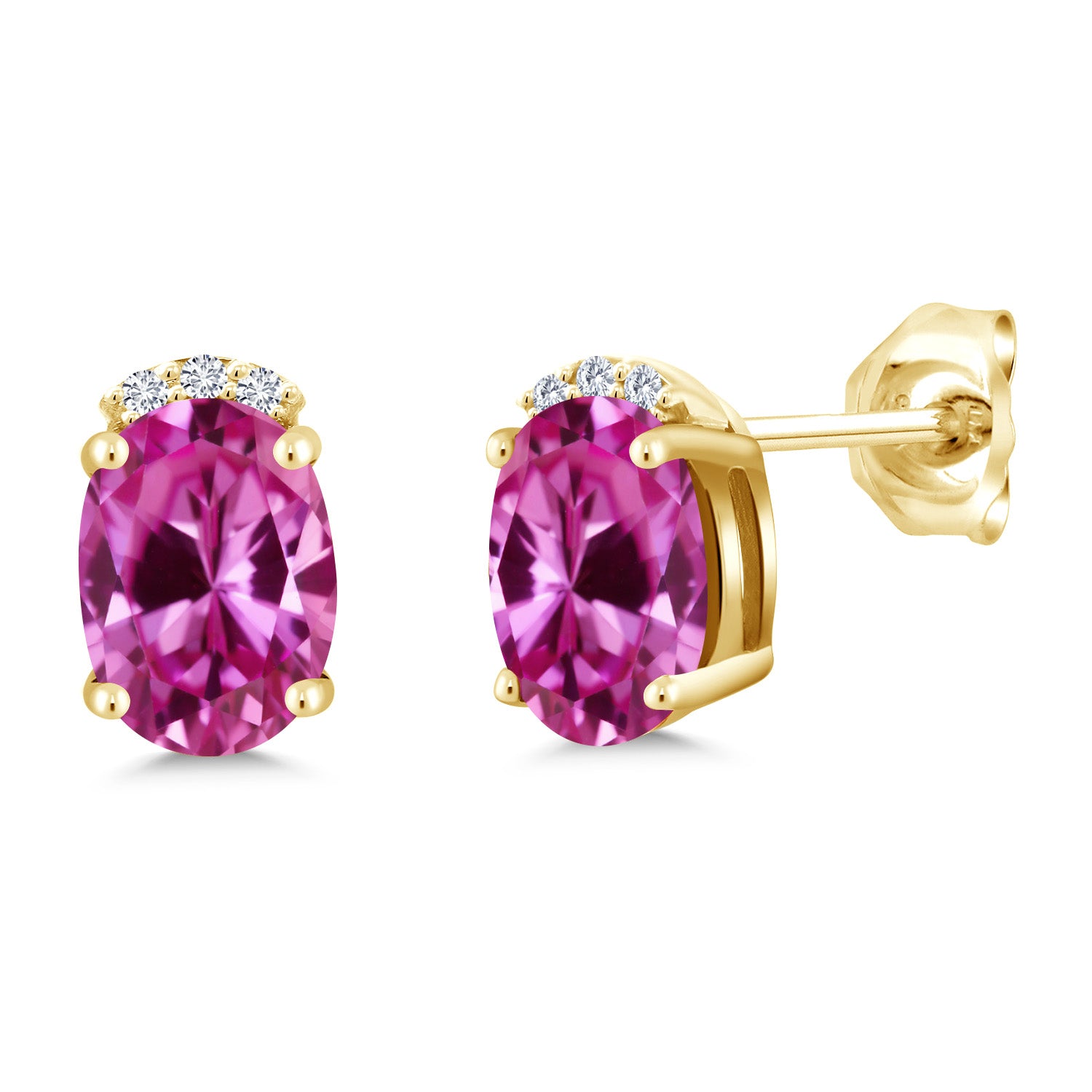 Pink Created Sapphire - September_Earrings in 925 Yellow Gold Plated Silver