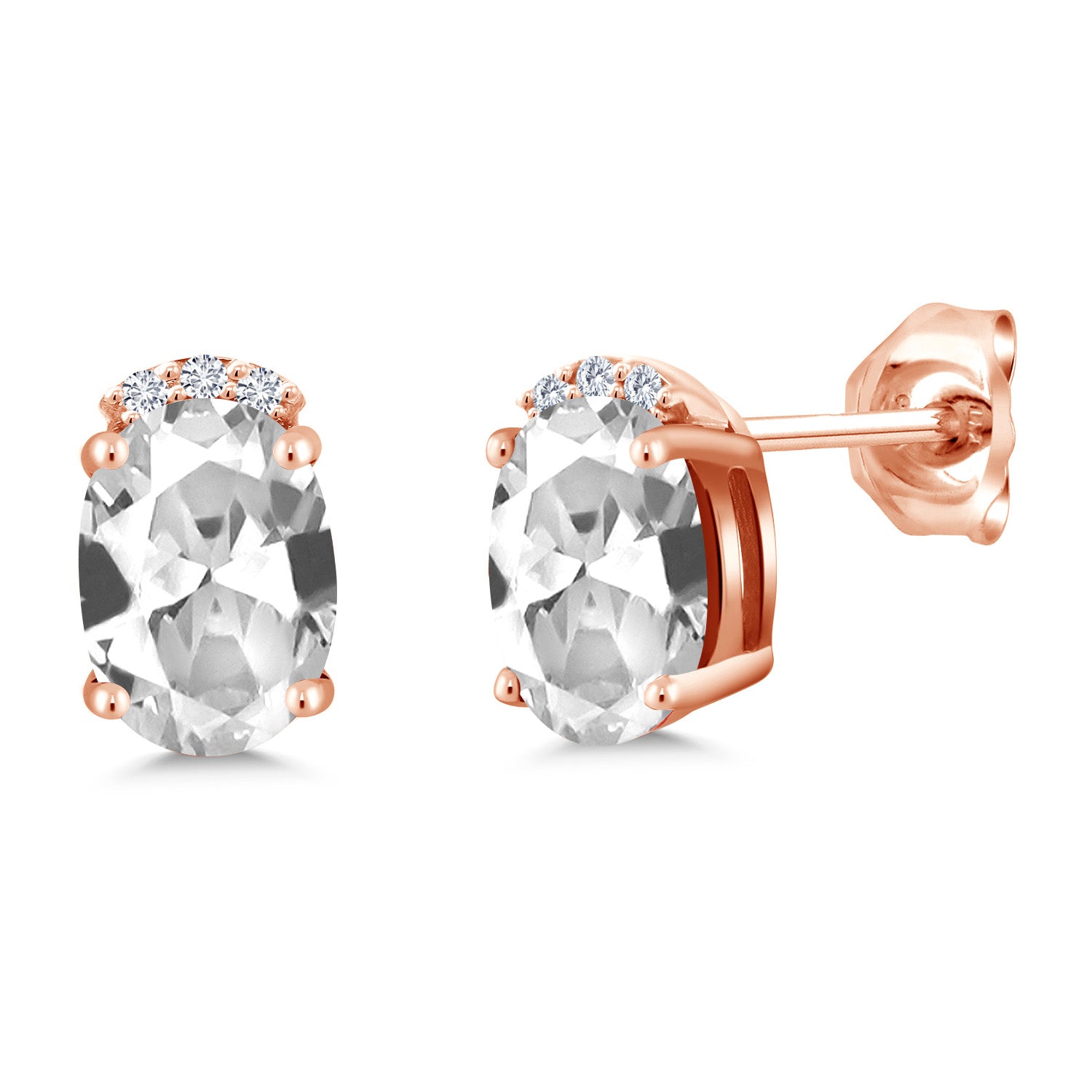 White Created Sapphire - September_Earrings in 925 Rose Gold Plated Silver
