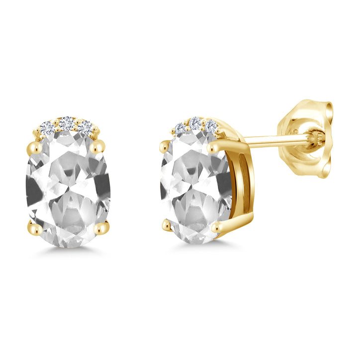 White Created Sapphire - September_Earrings in 925 Yellow Gold Plated Silver