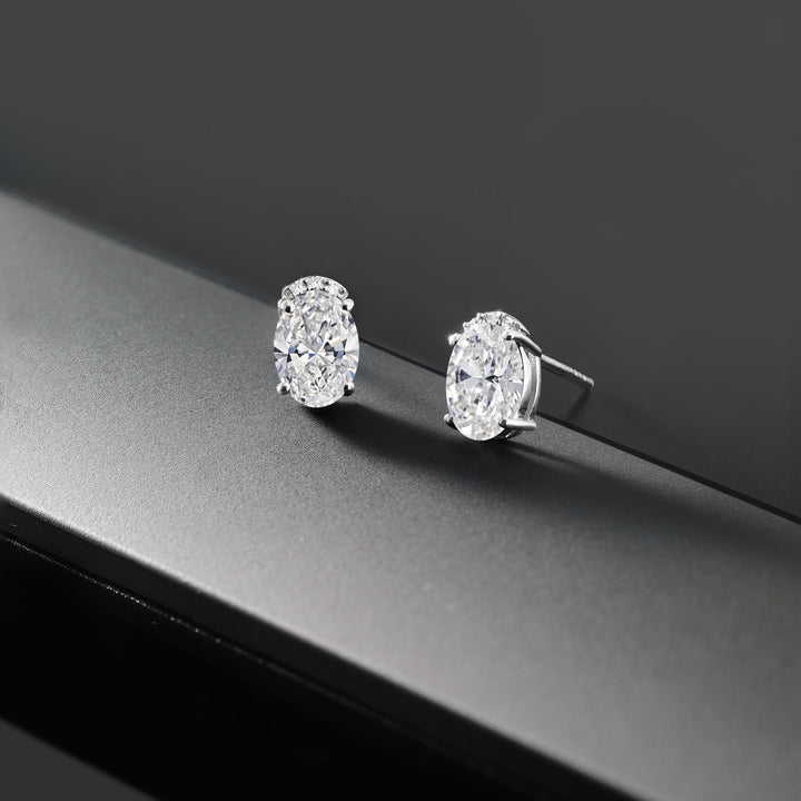 925 Sterling Silver White Lab Grown Diamond Stud Earrings For Women | 1.46 Cttw | Gemstone April Birthstone | Oval Cut 7X5MM