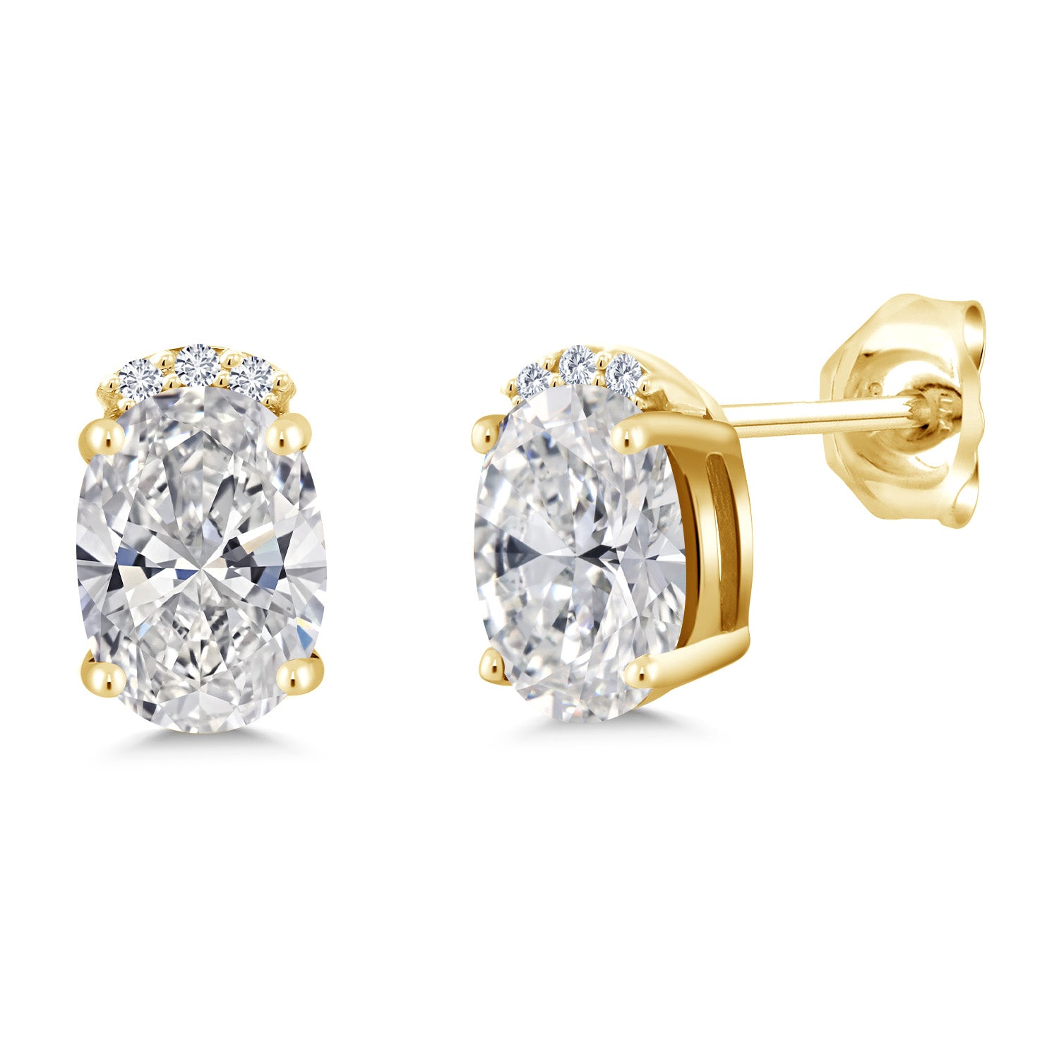 18K Yellow Gold Plated Silver Lab Grown Diamond Stud Earrings For Women | 1.46 Cttw | Gemstone April Birthstone | Oval Cut 7X5MM