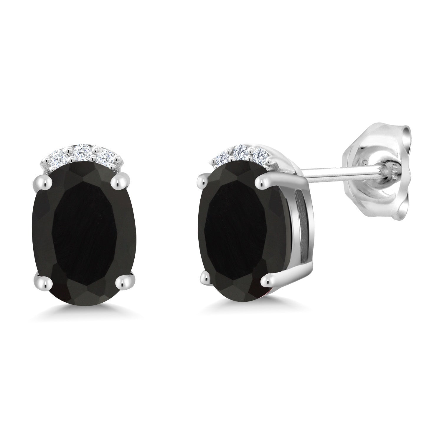 925 Sterling Silver Black Onyx and White Lab Grown Diamond Earrings For Women (1.46 Cttw, Gemstone Birthstone, Oval 7X5MM)