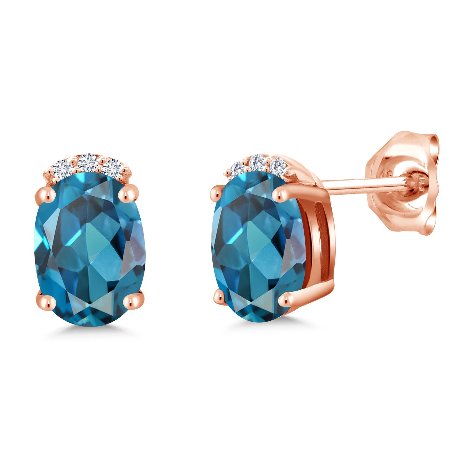 London Blue Topaz - November_Earrings in 925 Rose Gold Plated Silver