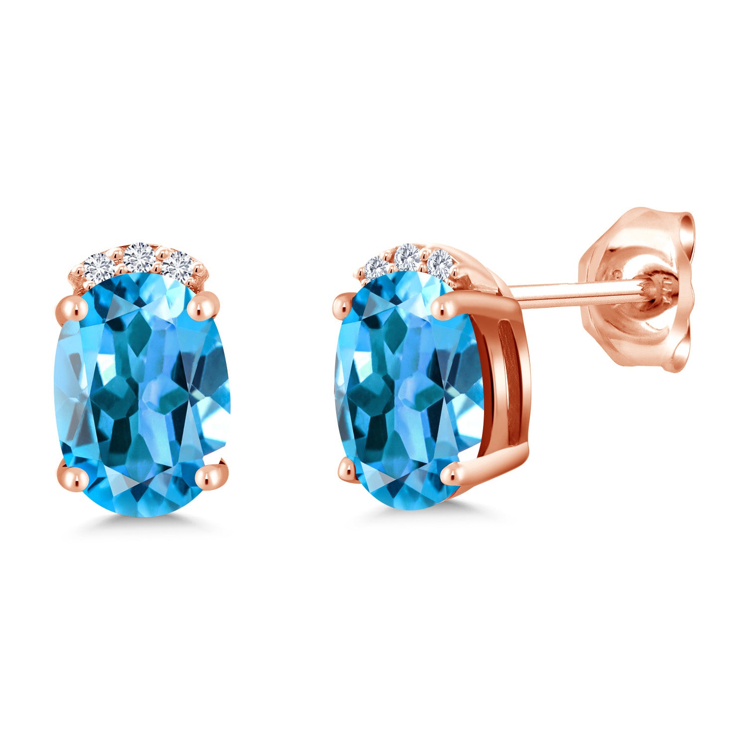 Swiss Blue Topaz - November_Earrings in 925 Rose Gold Plated Silver