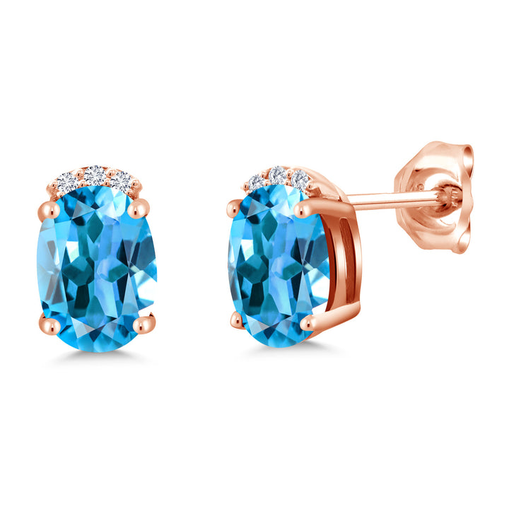 Swiss Blue Topaz - November_Earrings in 925 Rose Gold Plated Silver