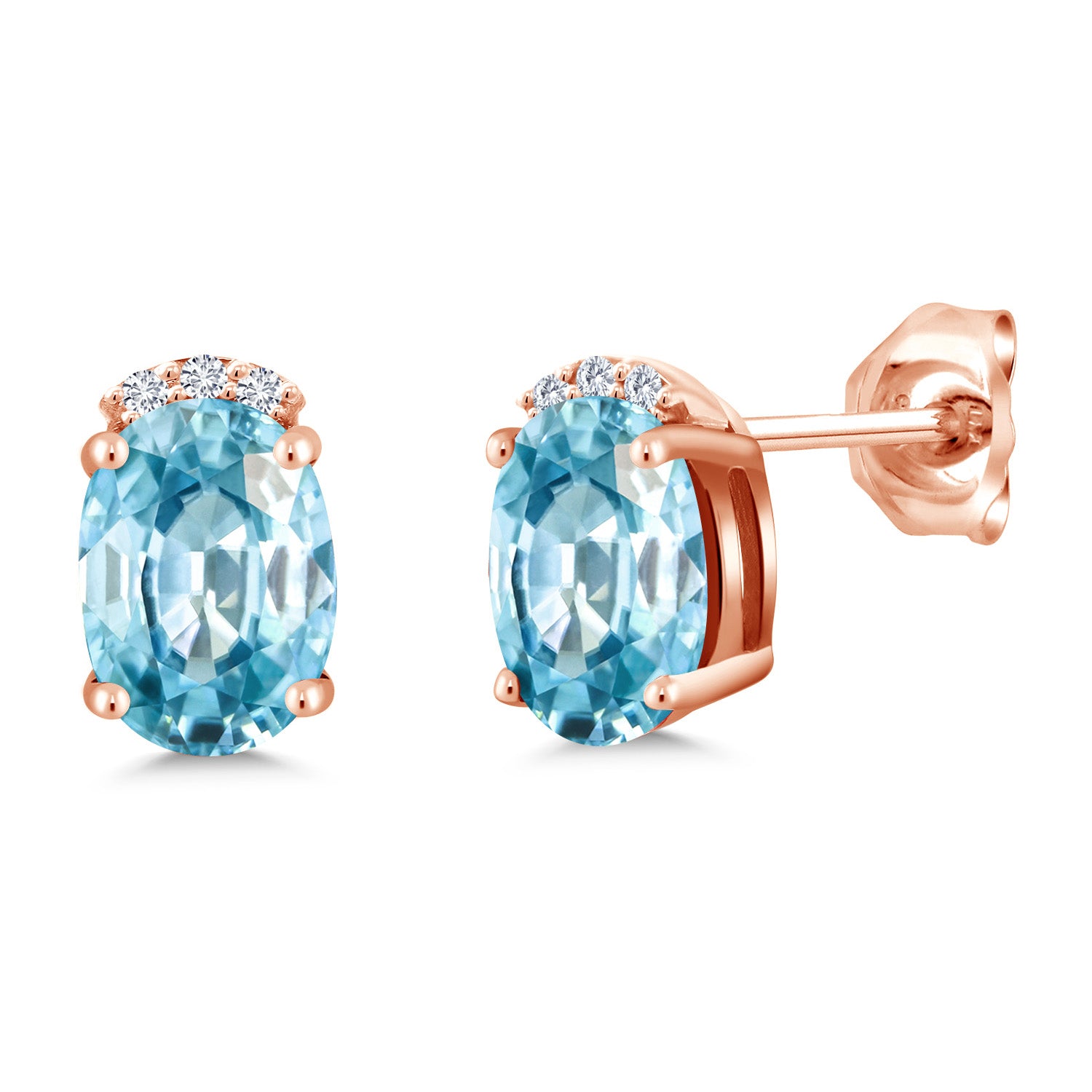 Blue Zircon_Earrings in 925 Rose Gold Plated Silver