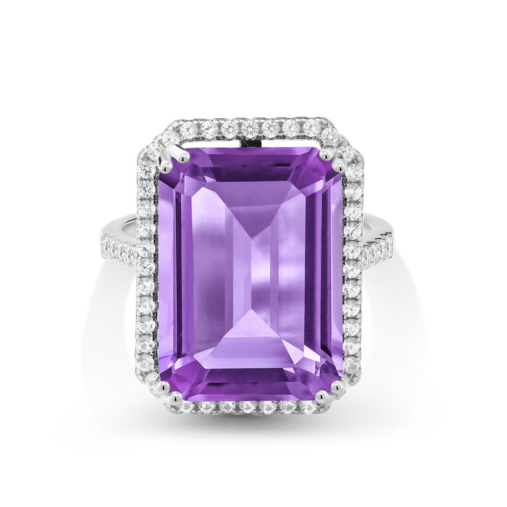 Amethyst-Checkerboard - February_9_Ring in 925 Sterling Silver