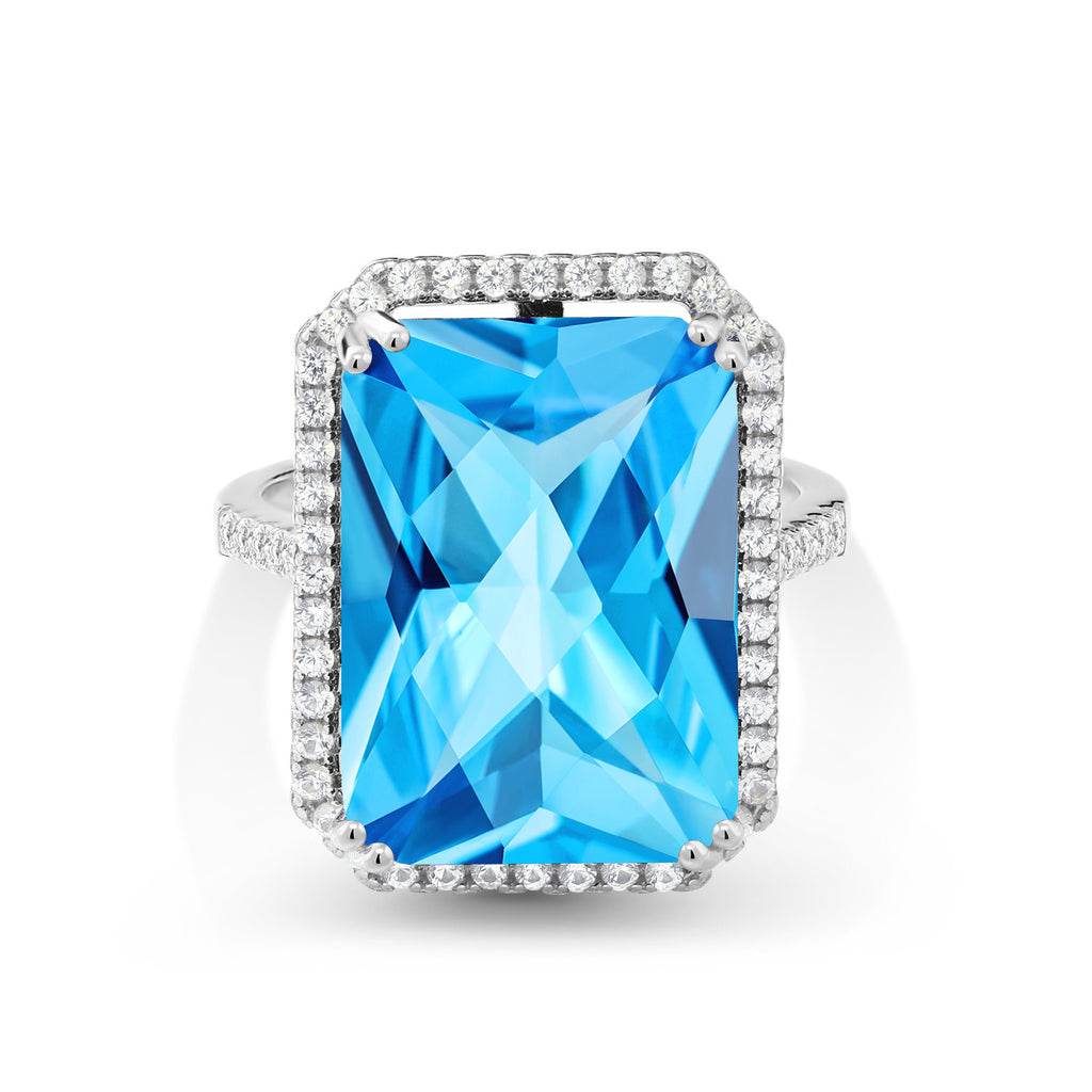 Swiss Blue Topaz-Checkerboard - November_6_Ring in 925 Sterling Silver