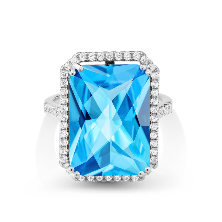 Swiss Blue Topaz-Checkerboard - November_9_Ring in 925 Sterling Silver