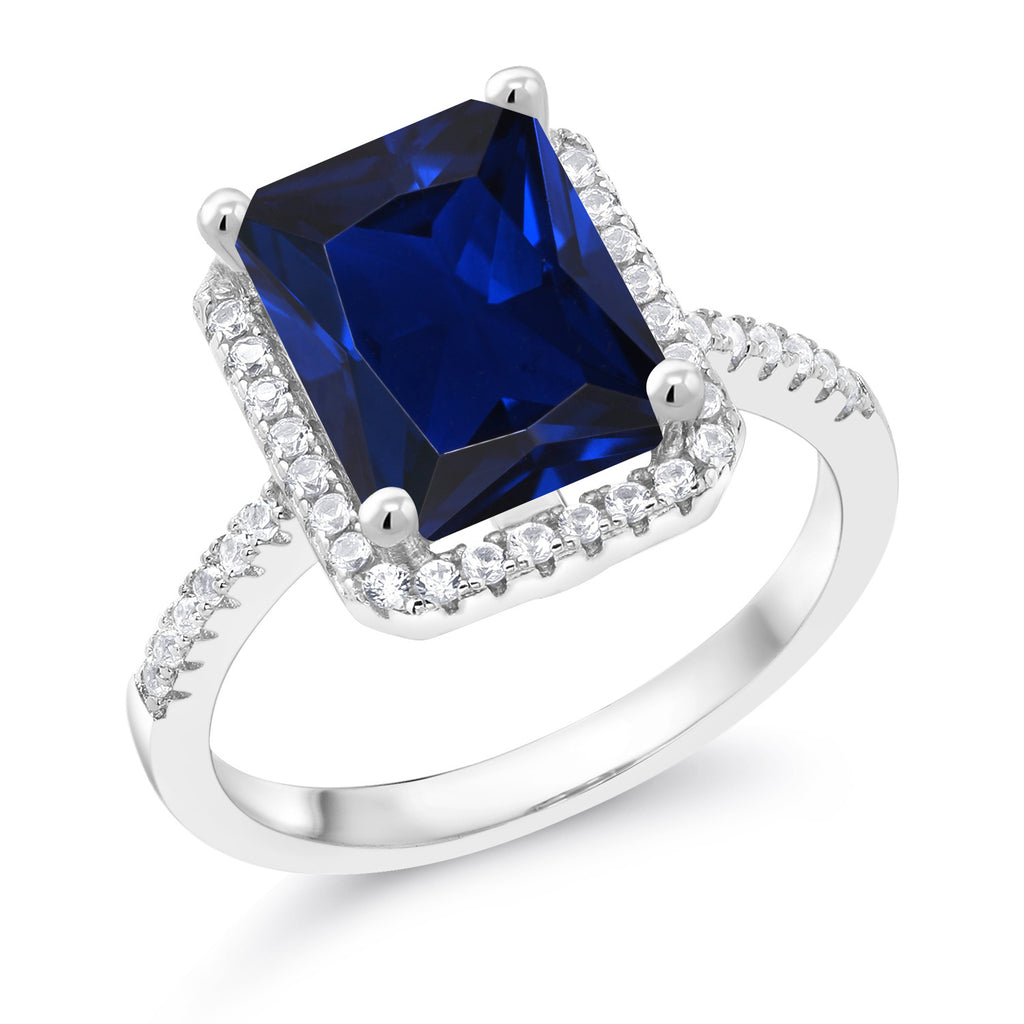 Blue Created Sapphire - September_5_Ring in 925 Sterling Silver