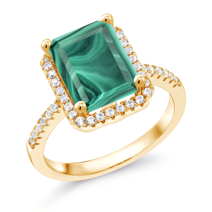 Malachite_5_Ring in 925 Yellow Gold Plated Silver