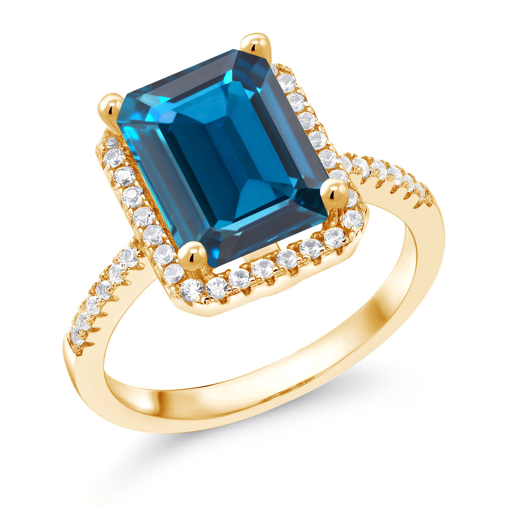London Blue Topaz - November_8_Ring in 925 Yellow Gold Plated Silver