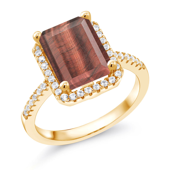 Red Tiger Eye_5_Ring in 925 Yellow Gold Plated Silver