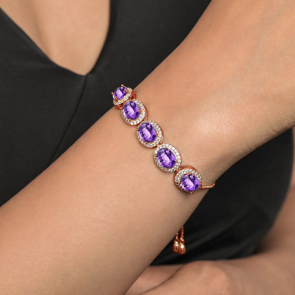 Amethyst-Checkerboard - February_Bracelet in 925 Rose Gold Plated Silver