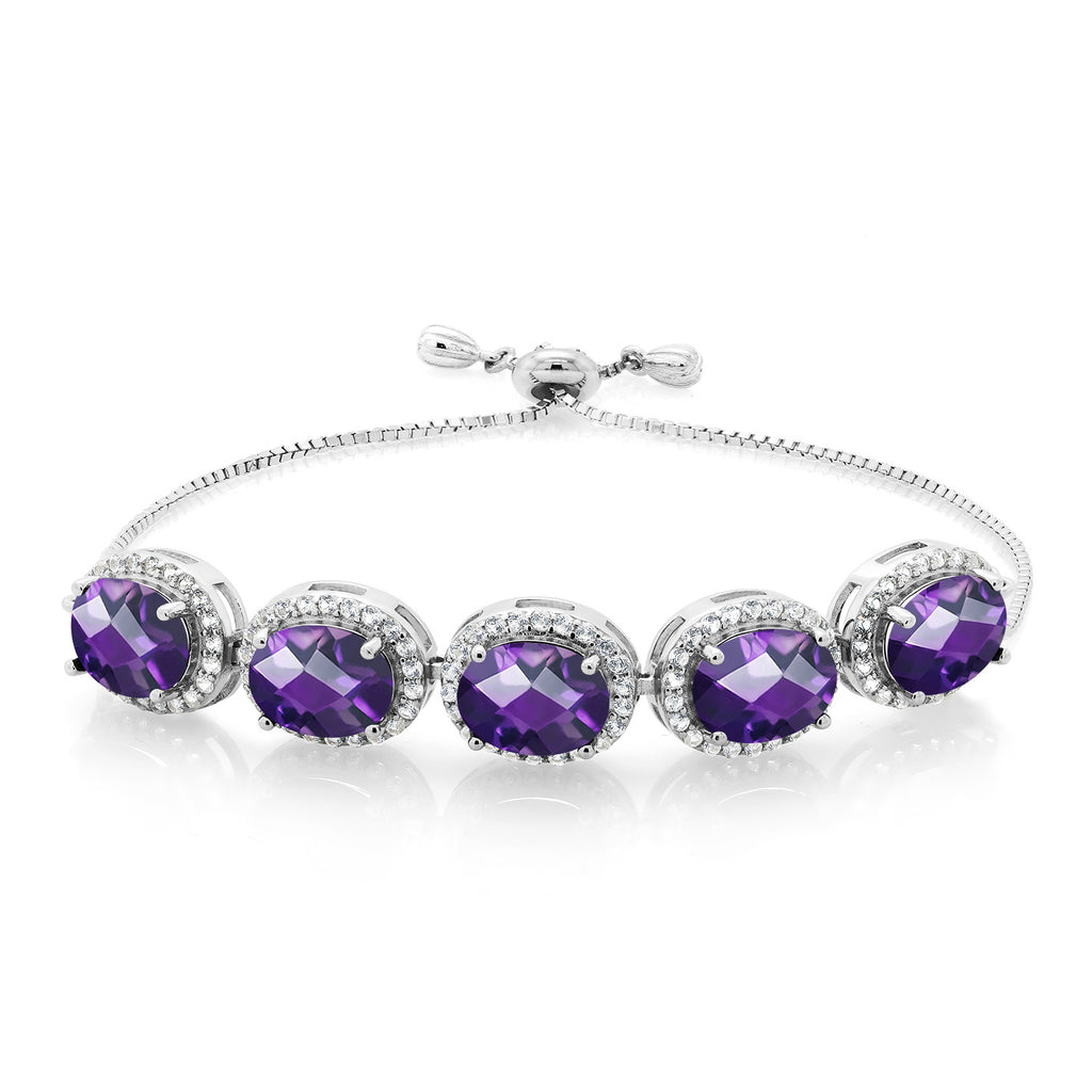 Amethyst-Checkerboard - February_Bracelet in 925 Sterling Silver