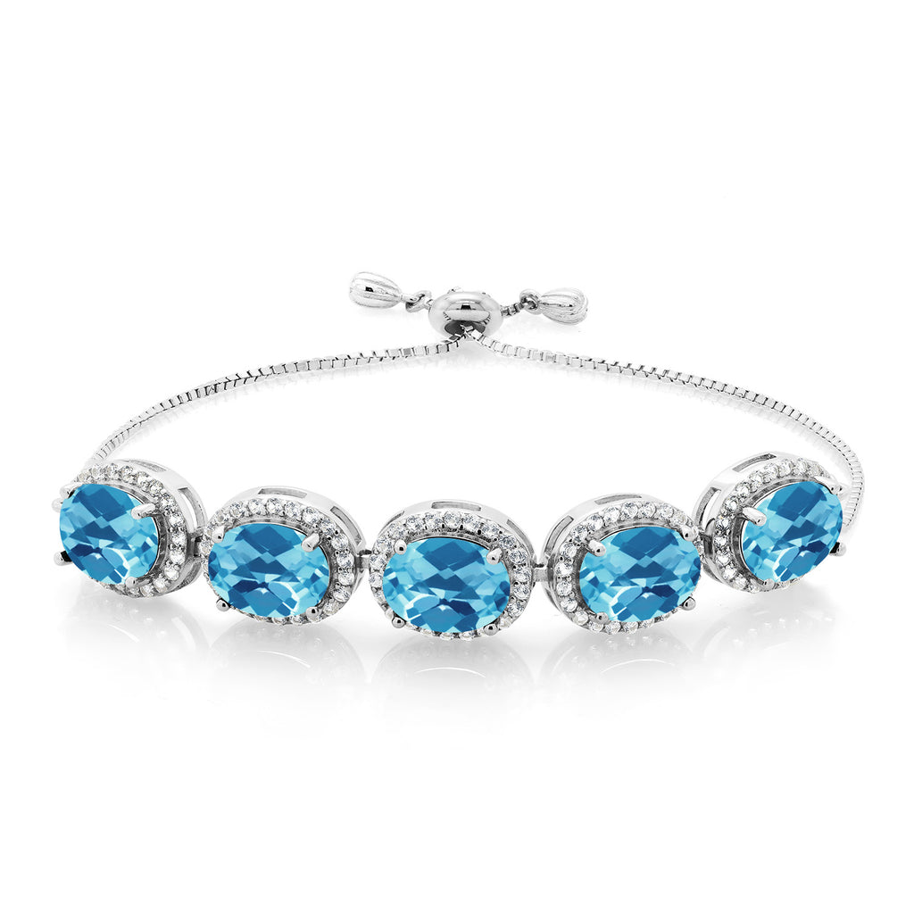 Swiss Blue Topaz-Checkerboard - November_Bracelet in 925 Sterling Silver