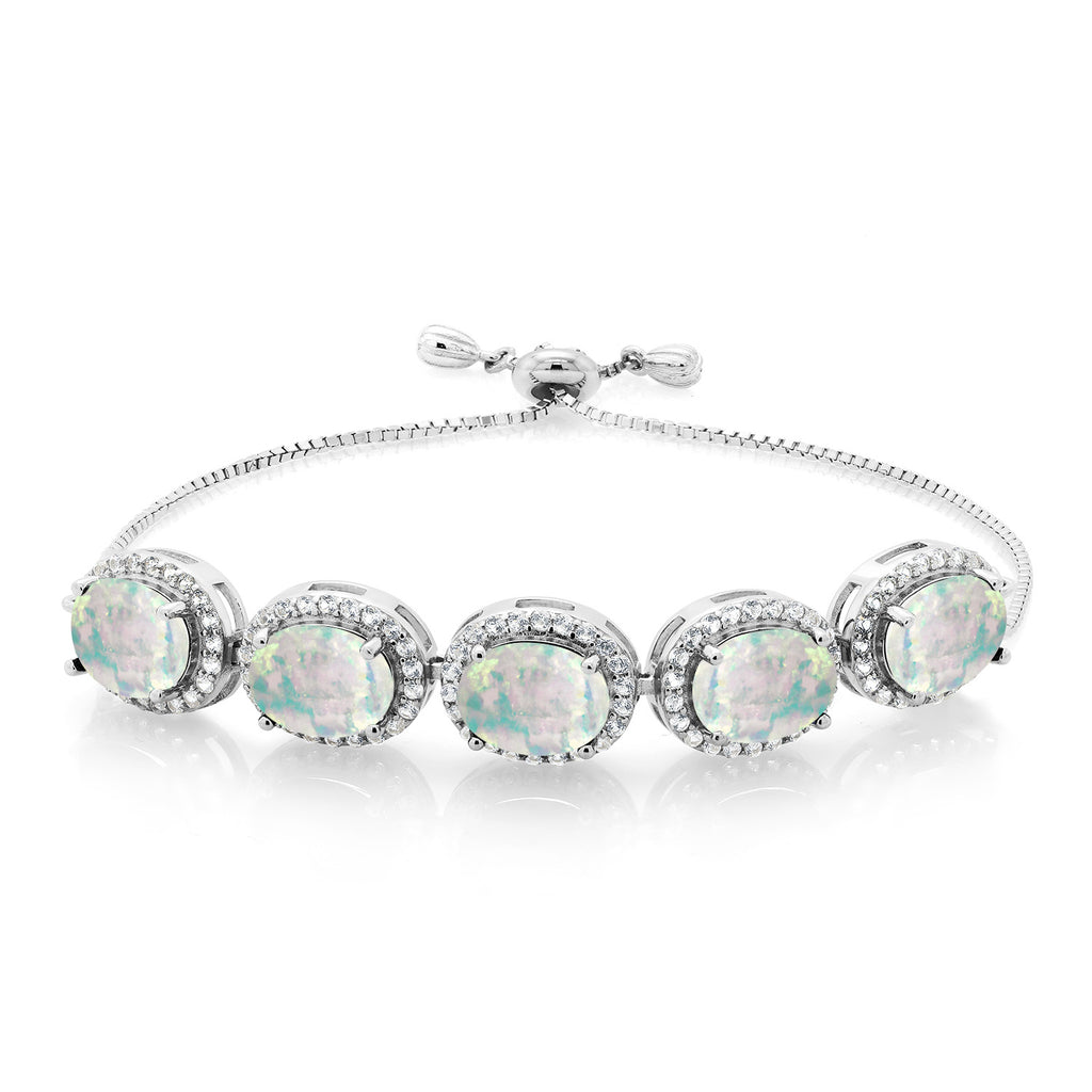 Gem Stone King 6-13 Cttw 5-Stone Tennis Bracelet For Women | 9X7MM Oval Gemstone Birthstone | 925 Sterling Silver | Adjustable Bolo Bracelet For Women | Easy-On Easy-Off