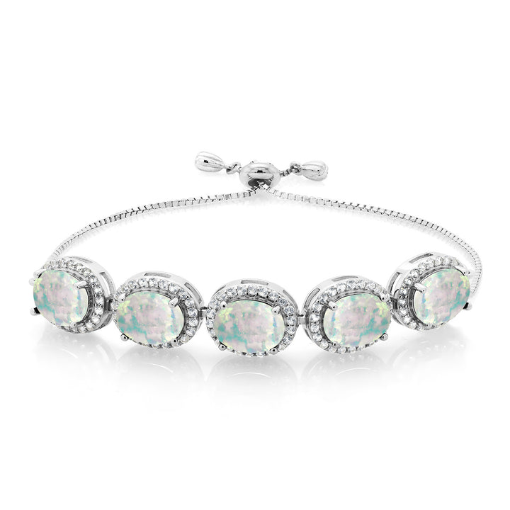 Gem Stone King 6-13 Cttw 5-Stone Tennis Bracelet For Women | 9X7MM Oval Gemstone Birthstone | 925 Sterling Silver | Adjustable Bolo Bracelet For Women | Easy-On Easy-Off
