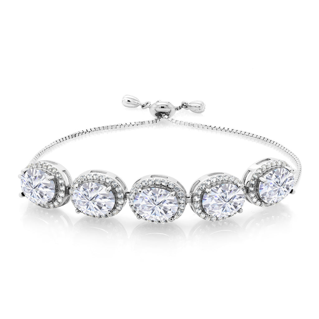 Gem Stone King 6-13 Cttw 5-Stone Tennis Bracelet For Women | 9X7MM Oval Gemstone Birthstone | 925 Sterling Silver | Adjustable Bolo Bracelet For Women | Easy-On Easy-Off