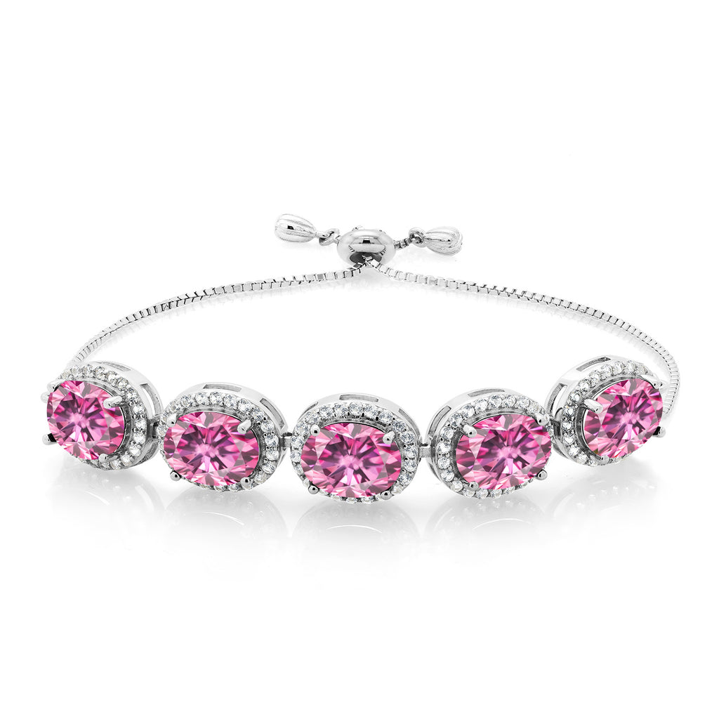 Gem Stone King 6-13 Cttw 5-Stone Tennis Bracelet For Women | 9X7MM Oval Gemstone Birthstone | 925 Sterling Silver | Adjustable Bolo Bracelet For Women | Easy-On Easy-Off