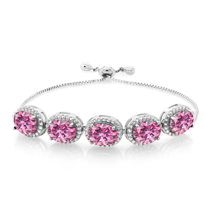 Gem Stone King 6-13 Cttw 5-Stone Tennis Bracelet For Women | 9X7MM Oval Gemstone Birthstone | 925 Sterling Silver | Adjustable Bolo Bracelet For Women | Easy-On Easy-Off