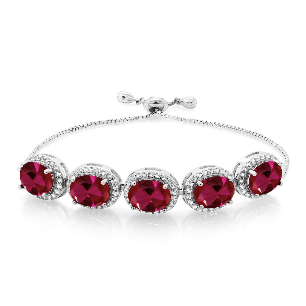 Gem Stone King 6-13 Cttw 5-Stone Tennis Bracelet For Women | 9X7MM Oval Gemstone Birthstone | 925 Sterling Silver | Adjustable Bolo Bracelet For Women | Easy-On Easy-Off