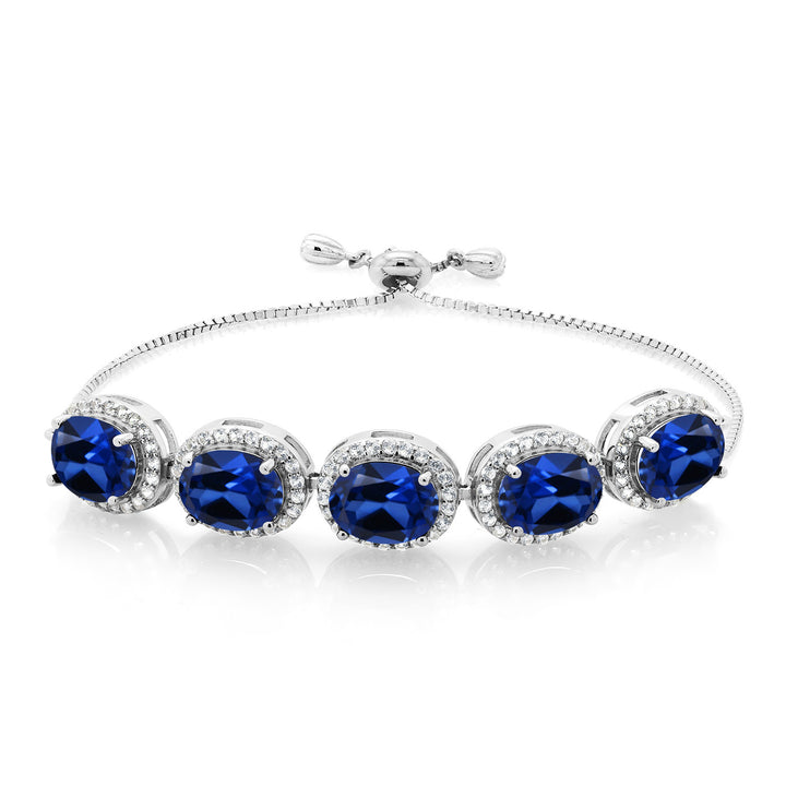 Gem Stone King 6-13 Cttw 5-Stone Tennis Bracelet For Women | 9X7MM Oval Gemstone Birthstone | 925 Sterling Silver | Adjustable Bolo Bracelet For Women | Easy-On Easy-Off