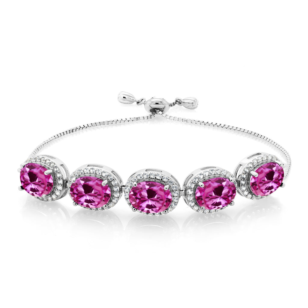 Gem Stone King 6-13 Cttw 5-Stone Tennis Bracelet For Women | 9X7MM Oval Gemstone Birthstone | 925 Sterling Silver | Adjustable Bolo Bracelet For Women | Easy-On Easy-Off