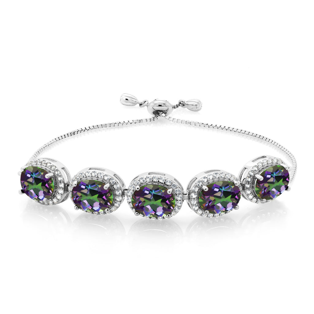 Gem Stone King 6-13 Cttw 5-Stone Tennis Bracelet For Women | 9X7MM Oval Gemstone Birthstone | 925 Sterling Silver | Adjustable Bolo Bracelet For Women | Easy-On Easy-Off