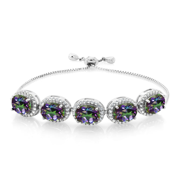 Gem Stone King 6-13 Cttw 5-Stone Tennis Bracelet For Women | 9X7MM Oval Gemstone Birthstone | 925 Sterling Silver | Adjustable Bolo Bracelet For Women | Easy-On Easy-Off