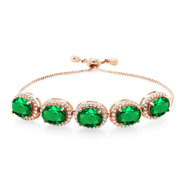 Gem Stone King Adjustable 5-Stone Gemstone Birthstone Halo Tennis Bracelet for Women | 18K Rose Gold Plated Silver | Oval 9X7MM | Up to 9 Inch | Gift for Her Mom Wife