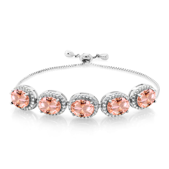 Gem Stone King 6-13 Cttw 5-Stone Tennis Bracelet For Women | 9X7MM Oval Gemstone Birthstone | 925 Sterling Silver | Adjustable Bolo Bracelet For Women | Easy-On Easy-Off