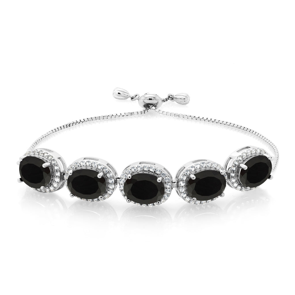Gem Stone King 6-13 Cttw 5-Stone Tennis Bracelet For Women | 9X7MM Oval Gemstone Birthstone | 925 Sterling Silver | Adjustable Bolo Bracelet For Women | Easy-On Easy-Off