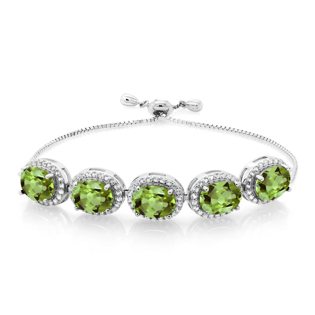 Gem Stone King 6-13 Cttw 5-Stone Tennis Bracelet For Women | 9X7MM Oval Gemstone Birthstone | 925 Sterling Silver | Adjustable Bolo Bracelet For Women | Easy-On Easy-Off