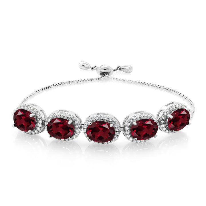 Gem Stone King 6-13 Cttw 5-Stone Tennis Bracelet For Women | 9X7MM Oval Gemstone Birthstone | 925 Sterling Silver | Adjustable Bolo Bracelet For Women | Easy-On Easy-Off