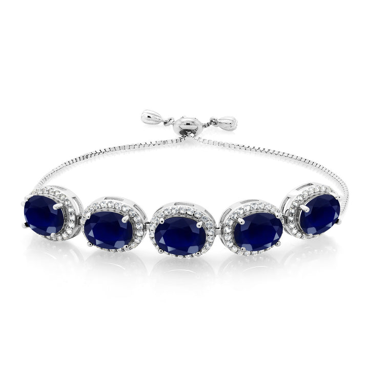 Gem Stone King 6-13 Cttw 5-Stone Tennis Bracelet For Women | 9X7MM Oval Gemstone Birthstone | 925 Sterling Silver | Adjustable Bolo Bracelet For Women | Easy-On Easy-Off