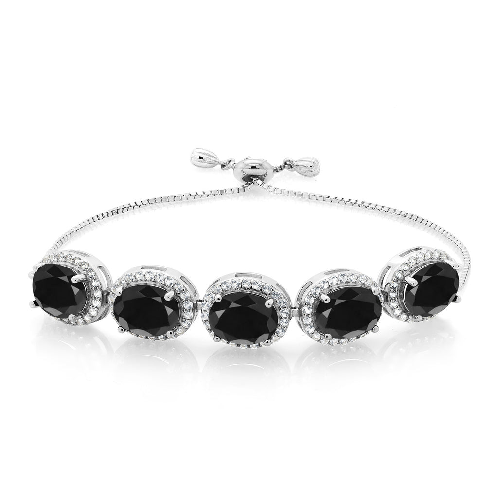 Gem Stone King 6-13 Cttw 5-Stone Tennis Bracelet For Women | 9X7MM Oval Gemstone Birthstone | 925 Sterling Silver | Adjustable Bolo Bracelet For Women | Easy-On Easy-Off