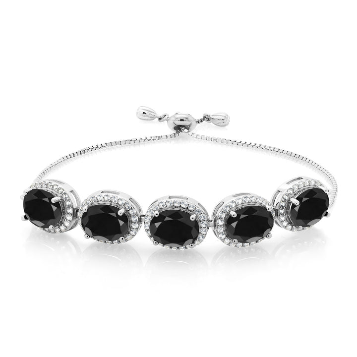 Gem Stone King 6-13 Cttw 5-Stone Tennis Bracelet For Women | 9X7MM Oval Gemstone Birthstone | 925 Sterling Silver | Adjustable Bolo Bracelet For Women | Easy-On Easy-Off