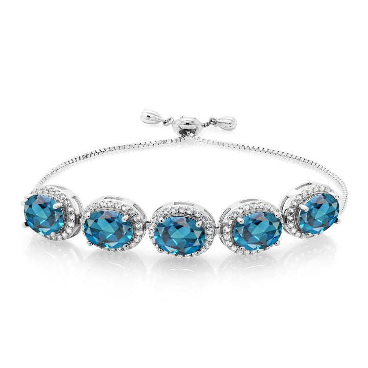 Gem Stone King 6-13 Cttw 5-Stone Tennis Bracelet For Women | 9X7MM Oval Gemstone Birthstone | 925 Sterling Silver | Adjustable Bolo Bracelet For Women | Easy-On Easy-Off