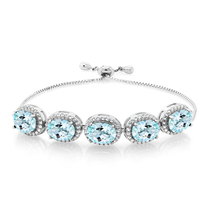 Gem Stone King 6-13 Cttw 5-Stone Tennis Bracelet For Women | 9X7MM Oval Gemstone Birthstone | 925 Sterling Silver | Adjustable Bolo Bracelet For Women | Easy-On Easy-Off