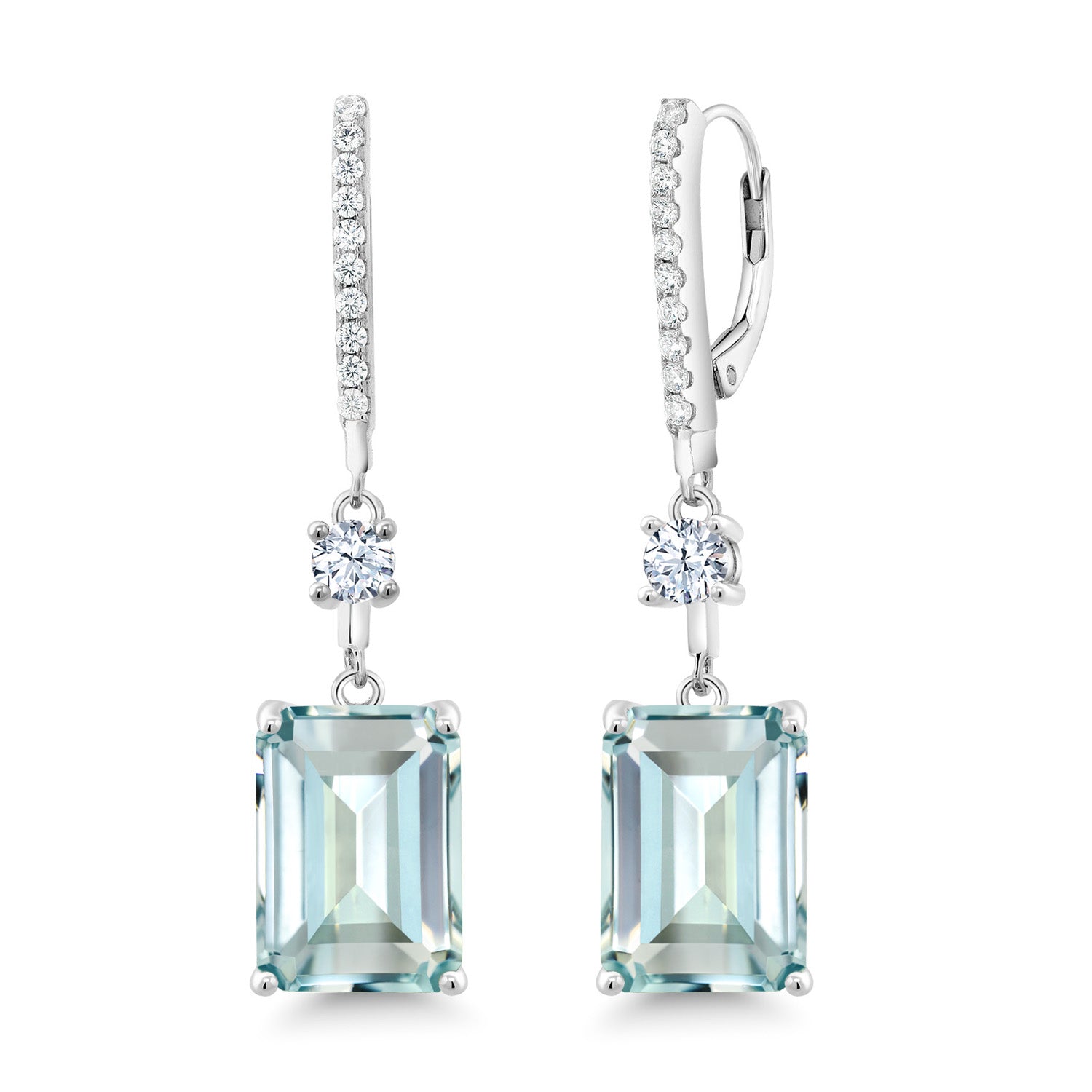 13.58 Cttw Sky Blue Simulated Aquamarine Drop Dangle Earrings For Women In 925 Sterling Silver | Emerald Cut 14X10MM